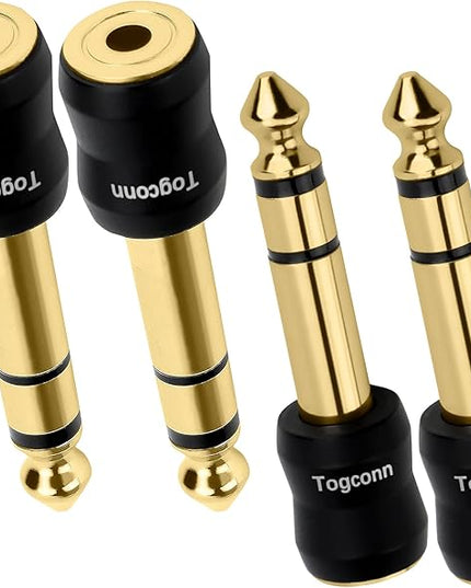 Togconn 1/4 Inch to 1/8 Inch Adapter 4 Pack, 6.35mm Quarter Inch TRS Stereo Male to 3.5mm Female Jack Plug Gold-Plated Pure Copper Audio Converter Connector Premium Quality Series