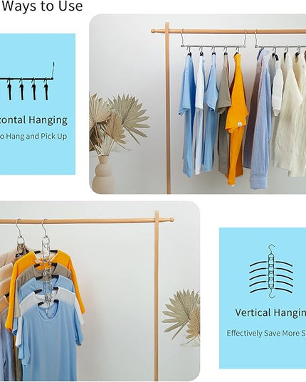 Nature Smile 2 Pack 5 in 1 Anti Slip Clothes Hangers,Space Saver Magic Metal Hangers,Multi Layers Wardrobe Clothes Rack,Heavy Duty Metal Blouse Hanger Closet Storage Organizer