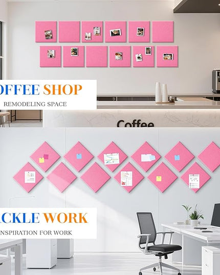 DOLLAR BOSS Large Cork Board for Wall 48" x 36" x 0.5" Pink Bulletin Board 12 Packs Corkboard Tiles Self Adhesive Felt Wall Tiles for Office Home School, Pink