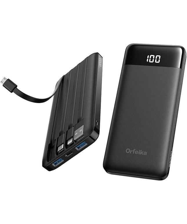 Portable Phone Charger, 10000mAh Portable Charger Power Bank with Built-in Cables, Travel Essential Battery Pack Compatible with iPhone, Samsung, Google, iPads, Tablets, etc