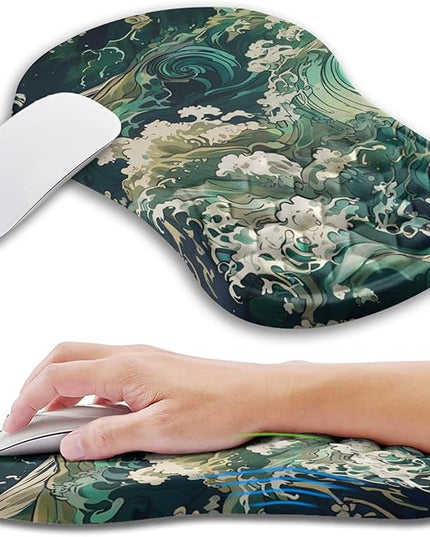 Ergonomic Mouse Pad Wrist Support with Memory Foam Massage Bulge, Carpal Tunnel Pain Relief Mousepad Wrist Rest for Mouse(12x8 inch, Sea Wave)