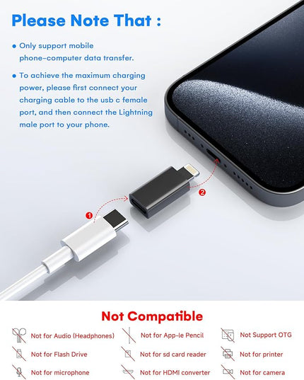 MFi Certified USB C to Lightning Adapter 4-Pack, 27W Fast Charging & Data Sync, Lightning to USB Type C Cable Adapter Compatible with iPhone 14/13/12/Pro/Max, iPad, AirPods, with Anti-Loss Lanyard