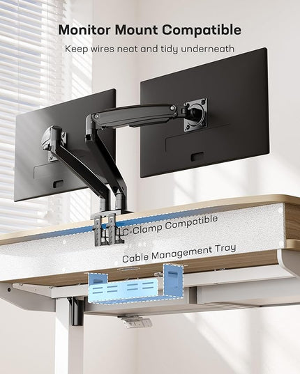 HUANUO 55 x 30 inch Electric Standing Desk with Wood Drawers, Adjustable Height Sit Stand Home Office Desk with Two Tiers, Ergonomic Adjustable Stand up Desk C-Clamp Monitor Mount Compatible, Natural