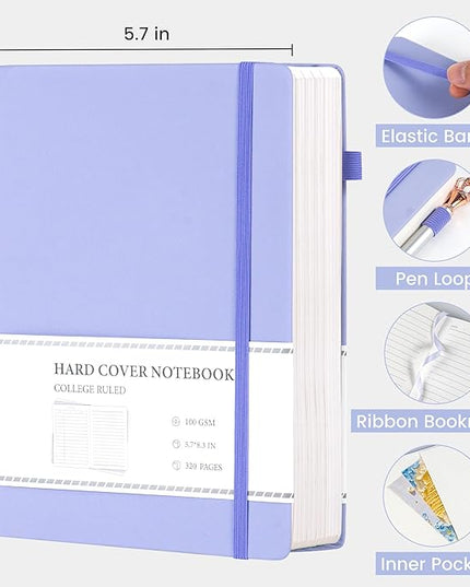 CAGIE Purple Journal Notebook for Women Men 320 Pages 100 Gsm Paper Thick Lined Journaling Notebooks A5 Leather Journals for Writing Hardcover Journal SuppliesDiary, 5.7x8.3 In