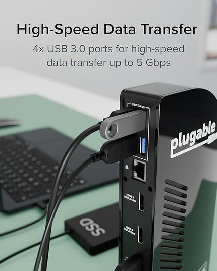 Plugable USB-C Triple Monitor Docking Station: 13-in-1 Laptop Dock with 100W Charging for Mac (DisplayLink Driver Required), Windows, Chrome, 3 HDMI, Gigabit Ethernet, SD, USB-C 20W, 4 USB - UD-ULTCDL