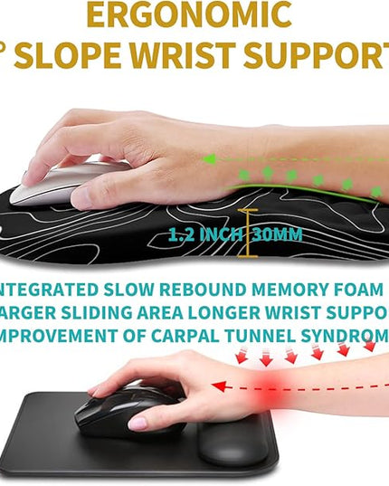 Hokafenle Ergonomic Mouse Pad Wrist Support, Wrist Rest Mousepad for Carpal Tunnel Pain Relief with Integrated Memory Foam Slope Massage Bulge (11.8x7.9 inch,Topographic Contour)