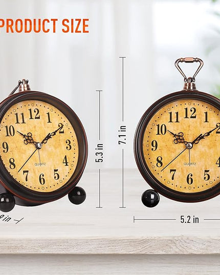 RODH Battery Alarm Clock,Night Light,Vintage Hangable Super Silent Non Ticking Analog Table Clock for Bedroom Bedside, Desk,Shelf