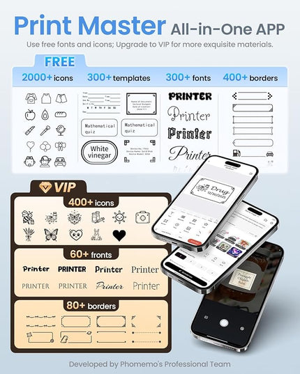 Phomemo M110 Thermal Label Makers- Barcode Label Printer Bluetooth Label Maker Portable Printer for Small Business, Address, Logo, Clothing, Mailing, Sticker Printers for Phone & PC, Gray