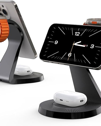 3 in 1 Charging Station for Apple Devices,Mag-Safe Charger Stand Fast Charging,Wireless Charger for iPhone 16/15/14/13/12 Series,& AirPods,& iWatch(USB-C Charger Included)