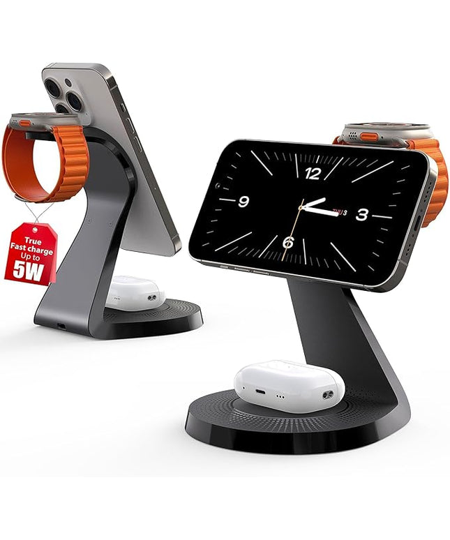 3 in 1 Charging Station for Apple Devices,Mag-Safe Charger Stand Fast Charging,Wireless Charger for iPhone 16/15/14/13/12 Series,& AirPods,& iWatch(USB-C Charger Included)