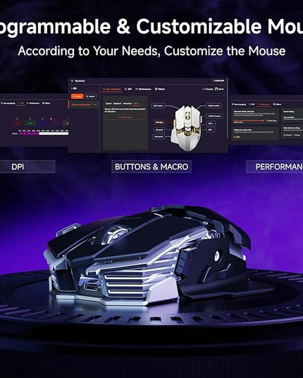 EWEADN G5 Wireless gaming mouse, 12800 Adjustable DPI RGB Mouse with 6 Backlit Modes, Rapid Fire Key, 9 Programmable Macro Buttons, Rechargeable Bluetooth Mouse for PC/Mac/Laptop - Black