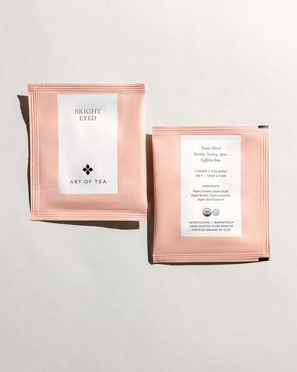 Art of Tea | Bright Eyed Turmeric Ginger Tea - Caffeine Free Turmeric Ginger Tea Bags | 50 Eco Friendly Pyramid Sachets