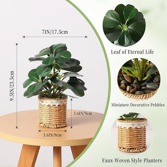 Nubry Fake Plants Artificial Potted Plants with Weaved Pot for Shelf & Table Desk | Perfect for Home Office Bathroom Farmhouse Room Coffee Table Decor 10‘’