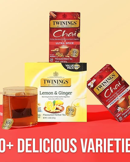 Twinings Ultra Spice Chai Individually Wrapped Bags, 20 Count (Pack of 6), Sweet, Savoury Spices, Caffeinated, Enjoy Hot or Iced, 120 Teabags