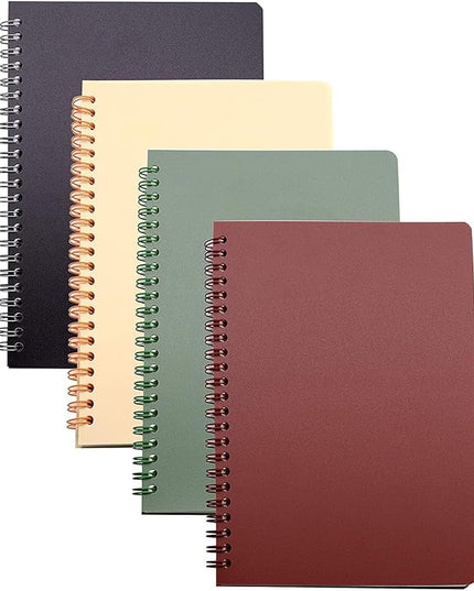 Yansanido Aesthetic Spiral Notebook, 4 Pcs A5 Thick Plastic Hardcover 8mm Ruled 4 Color 80 Sheets -160 Pages Journals for Study and Notes (Ruled-4pcs Wine Red,Black,Dark Green,Beige, A5)