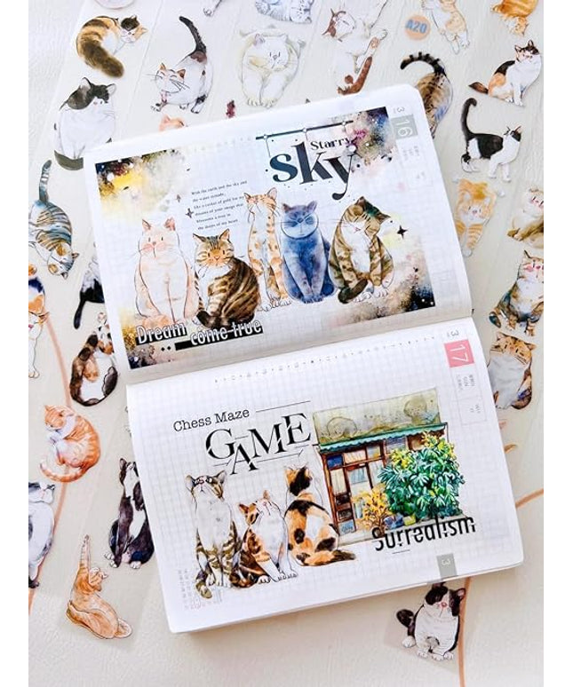 RICHTAPES Seahorse Forest Vol3-A20 Meow,Original Design Cute Cat Vintage Matte PET Washi Tape Stickers,for Scrapbook Supplies,Scrapbook Tape,Junk Journal Stickers,Bullet Journal Supplies