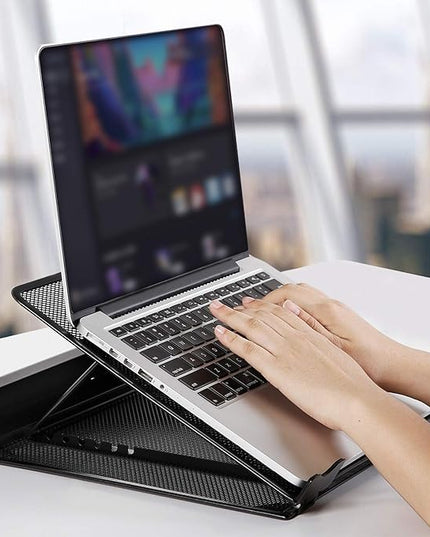 DESIGNA Metal Mesh Ventilated Adjustable Laptop Stands Computer Notebook Holder Stand Riser Compatible with Apple MacBook Air Pro Dell XPS HP Samsung Lenovo More Laptops up to 19"- Black
