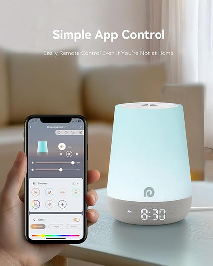 Dreamegg Sound Machine Baby - White Noise Sound Machine Baby With Night Light, Ok to Wake Alarm Clock, 34 Soothing Sounds, Sleep Trainer, Routine Builder, App Control for Kids Nursery Sleeping Bedroom