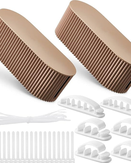 Marsui 2 Pcs Light Coffee Cable Management Organizer Box for Hiding Wires, Home Office Desk Floor Cord Organizer, 11.8 x 5.1 x 4.3 Inch Cord Strip Protect Holder Wire Storage