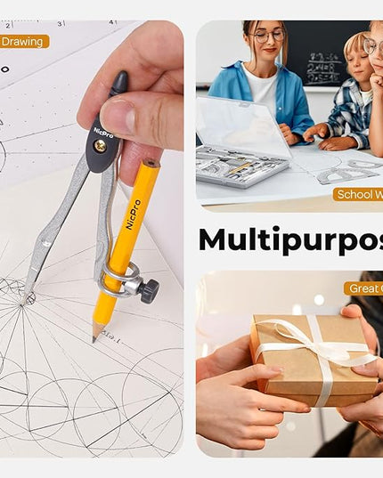 Nicpro 22 PCS Compass Geometry Tools with Case, Drafting Tools Geometry Set with Swing Arm Protractor, Rulers, Metal Compass, Square Set, Mechanical Pencil, Back to School Supplies for Students