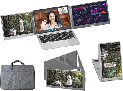 Arvitek 15.6 Inch Portable Laptop Screen Extender w/Bag, 1080P USB-C Triple Monitor w/Adjustable Stand for 11"-16" Laptop(Mac, Windows, Android)
