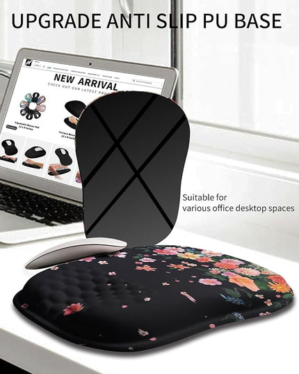 Hokafenle Ergonomic Wrist-Hugging Mouse Pad Wrist Support, U-Shaped Holding Wrist Rest Mousepad for Carpal Tunnel Pain Relief with Cushioned Memory Foam Slope Massage Bulge (10.2x8.3 in,Fall Flower)