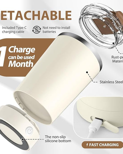 hatisan Self Stirring Coffee Mug With Lid Electric High Speed Self Stirring Mug 400ml Rechargeable Detachable Stainless Steel Self Stirring Cup for Coffee, Milk, Cocoa Christmas Gift(Beige)