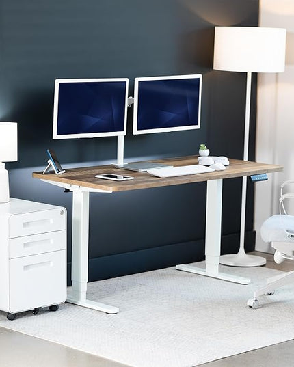 VIVO Electric 55 x 28 in Dual Motor Sit Stand Desk, Memory Height Adjustment, 2B Series, Reclaimed Wood Top White Frame, DESK-KIT-2W55P