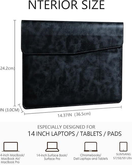 Leather Laptop Sleeve Compatible with MacBook Pro 14 Inch M4 M3 M2 M1 Pro/Max Case,Slim and Durable Waterproof Protective Cover for 13-14 Inch Notebook Computer Cover,Black