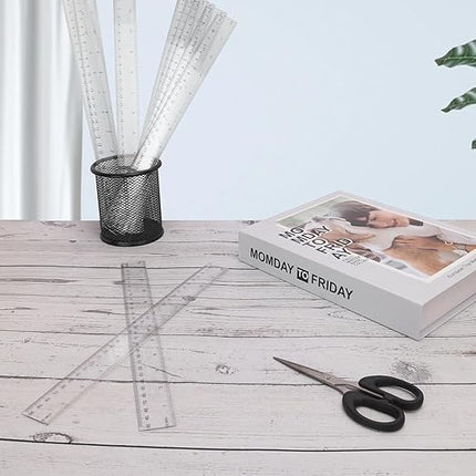 200 Pack 12 Inch Plastic Rulers Bulk, Clear Plastic Ruler, Transparent Ruler with Dual-Scale Measurement, Easy to Store, for Home, Office, Practical Use by KUKLIPJIM