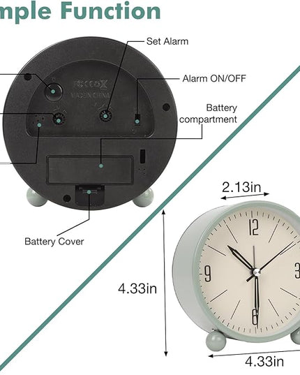 Blusaryme Analog Alarm Clock - 4 Inch Super Silent Non-Ticking, Battery Operated Small Clock with Night Light, Elegant Bedside Desk Clock for Bedroom, Living Room, Office, Student Gift