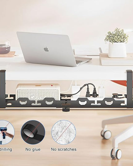Cable Management Under Desk Tray 15.7-29 inch Under Desk Cable Management Black Extendable Under Desks Cable Managements No Drill Under Desks for Wire Managements