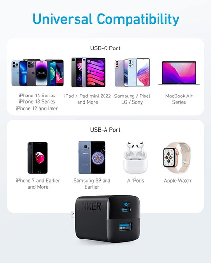Anker USB C Charger Block, 33W 2 Port Compact Charger with Foldable Plug for iPhone 17/16 Series, Galaxy, and More (Cable Not Included, Black)