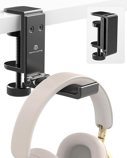 New Foldable Headphone Stand Hanger Holder Aluminum Headset Soundbar Stand Clamp Hook Under Desk Space Save Mount, Universal Fit Gaming Headphones, Black
