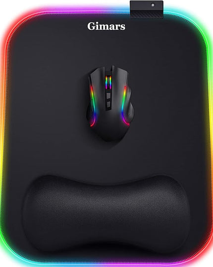 Gimars RGB Mouse Pad with Wrist Rest Support, 12 x 10 in Extra Large Ergonomic Gaming Mouse Pad with 10 LED Lighting Modes, Non-Slip Rubber Base for PC Gaming & Office