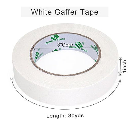 BOMEI PACK White Gaffer Tape, Matte Non-Reflective, 1inch x 30yds No Residue Hand Tear Self-Adhesive Gaffer Tape for Labeling, Cable, Stage, Photo Studio, Painters and Duct Repair, 1 Pack
