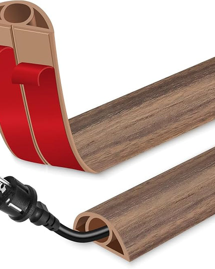 Floor Cord Cover for Wires on Floor Self Adhesive Cord Hider Floor Cable Management Wire Covers for Cords Protector Prevent Cable Trips Cord Cavity W 0.32" x H 0.32", Misty Brown Wood, 10Ft