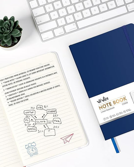 ViVin Lined Journal Notebooks for Work, 192 Pages, Medium 5.5 x 8.3 inch, College Ruled, A5 Hardcover Journaling Notebooks for Writing, 8 Pack Bulk,Navy Blue