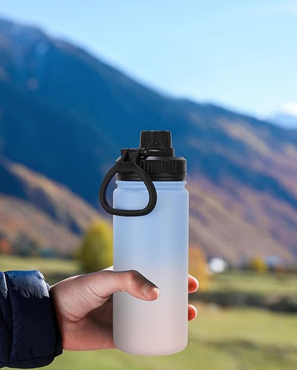 DOMICARE 16 oz Water Bottle for School Stainless Steel Double Wall Vacuum Insulated Water Bottle with Straw lids & Spout Lid, Leakproof BPA Free (Blue/Pink,4)