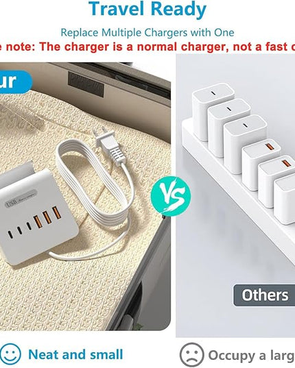 VHBW USB Charging Station, 6 Port 3USB-A and 3USB-C Charging Station for Multiple Devices, Multi USB Nightstand Charger Station with Phone Stand (ETL Listed, 6Ft Extension Cord, White)