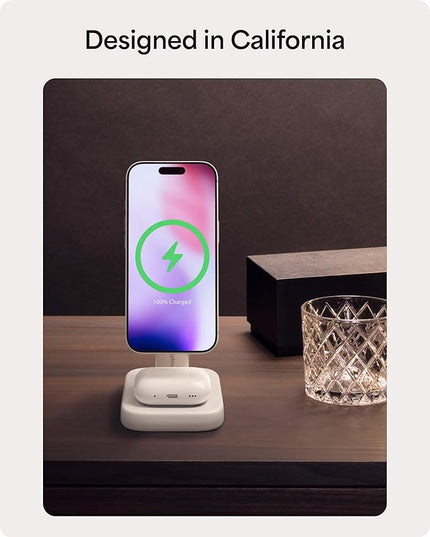 Mophie 2-in-1 Wireless Charging Stand - Qi2-Certified, MagSafe Charger for iPhone & AirPods – Fast Charging Station with Adjustable Phone Stand & Cable Management – Up to 15W Power