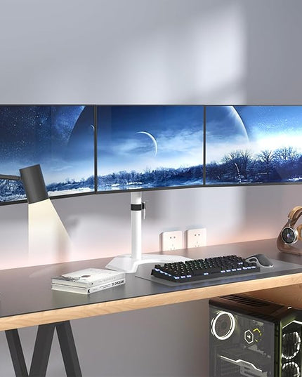 WALI Triple Monitor Stand, Free Standing Three LCD Monitor Fully Adjustable Desk Mount Fits 3 Screens up to 27 inch, 22 lbs Weight Capacity per Arm (MF003-W), White