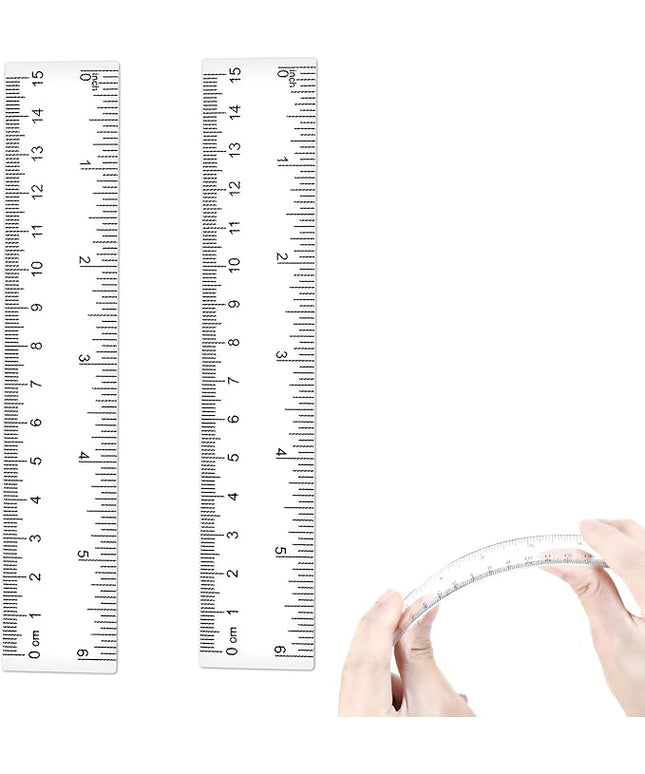 6 Inch Clear Ruler, 2 Pcs Transparent Plastic Ruler with Dual Scales Practical Measuring Tool for Students Teachers Class Office Daily Use