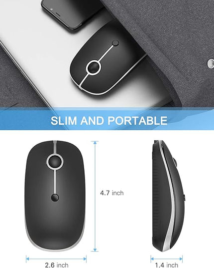 VssoPlor Type C Wireless Mouse, USB C MacBook Wireless Mouse Dual Mode Cordless Mice with USB and Type C Receiver Compatible with PC, Laptop, MacBook and All Type C Devices-Black and Silver