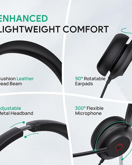 Yealink UH35 USB Headset for PC, Wired Headphones with Noise Cancelling Microphone, Certified Teams, All-Day Comfort Design, Stereo Headset for Home Office Online Meeting, Easy Mute, Busylight