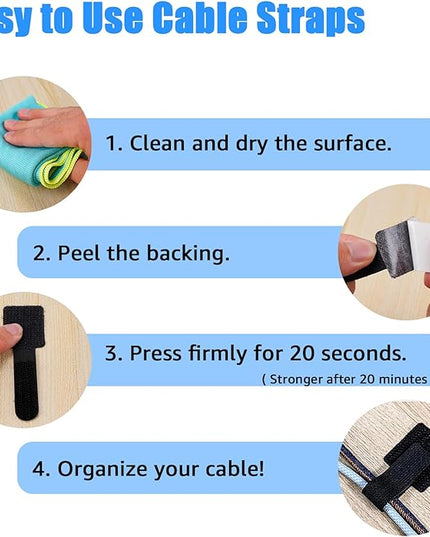 80PCS Hook and Loop Cable Ties, Hook and Loop Cable Straps, Under Desk Cable Management, Adhesive Cable Clips, Sticky-Back Cord Organizer for Desk, Household & Office Organization (Gray)