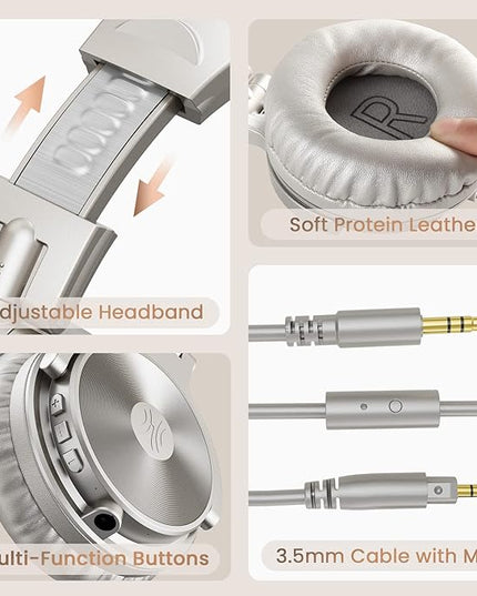 OneOdio Bluetooth Over Ear Headphones, 110 Hrs Wireless/Wired Stereo Sound Foldable Headsets with Deep Bass 50mm Neodymium Drivers for PC/Phone/Tablet - Studio Wireless Pro C, Champagne Gold