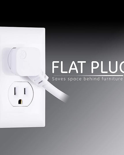 GE Surge Protector Power Strip, 6 Ft Extension Cord, 6 Outlet Extender, 800 Joules, Flat Plug, Twist-to-Close Safety Covers, ETL Listed, White, 2 Pack, 54638