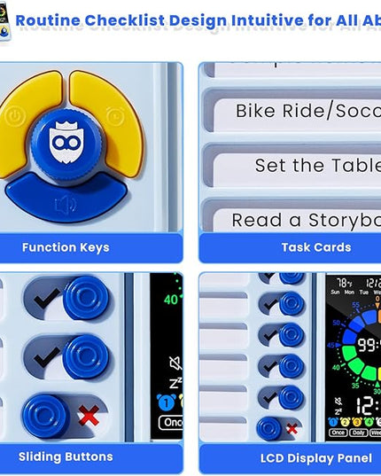 Mooking 5-in-1 Visual Timer, ADHD Tool for Kids|Adults, Visual Schedule for Kids with Autism, 12/24 Task Timer & Chore Chart Board, ADHD Tools with Daily Checklist for Home, School, Classroom - Blue