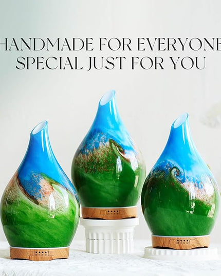 Porseme 280ml Essential Oil Diffuser Glass Color Changing Aroma Air Diffusers Aromatherapy Ultrasonic Cool Mist Humidifier 7 Running Hours Waterless Auto-Off for Sleeping, Yoga, Office (Blue Grass)